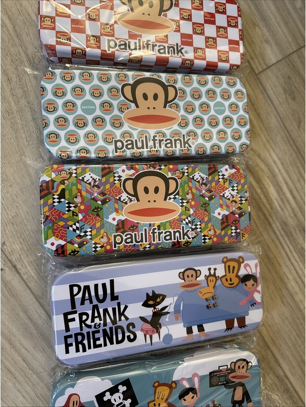 Paul Frank Julius Large Pencil Case Monkey Pattern Tin Case Lot Of 5